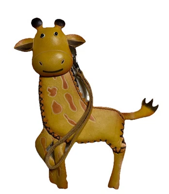 Handmade Embossed Leather Giraffe Wristlet Wallet Change Coin Purse Zip Closure - Image 1 of 4