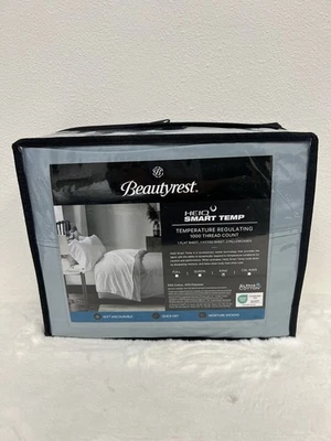 Beautyrest 4 PC 1000 Thread Count Temperature Cotton Blend KING Sheet Set Blue - Image 1 of 3