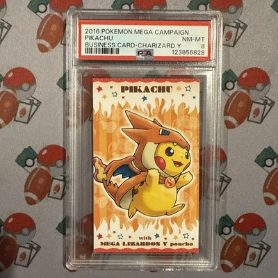 Pokemon PSA 8 MINT 2016 Poncho Pikachu Mega Charizard Y Japanese Business Card - Image 1 of 2