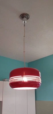 Lámpara colgante colgante vintage de vidrio naranja de la era espacial Yugoslavia años 70 Foto 1 de 4