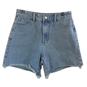 Distressed High Rise Denim Shorts M Raw Hem Light Wash Jean Cutoff Casual Boho - Picture 1 of 6