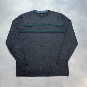 Smartwool Gray Striped Wool Blend Crewneck Sweater Men's Large Gray Preppy Golf - Picture 1 of 8