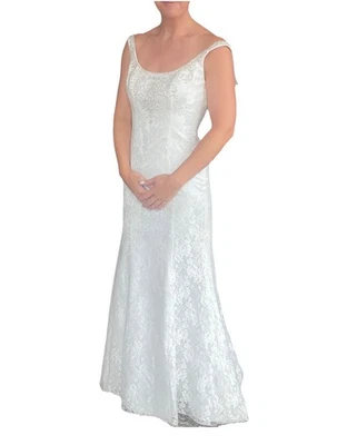 Size 8 Ivory Wedding Dress David’s Bridal Gown Beaded And With Lace On Back - Image 1 of 4