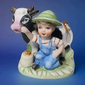 VINTAGE CERAMIC BOY & CALF FIGURINE - Picture 1 of 3