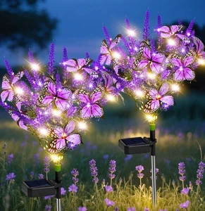 Solar Garden Lights Outdoor 2 Pack Lavender Butterfly Lights, Solar Artificia... - Picture 1 of 7