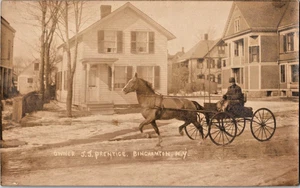 Postal trasera indivisa de Binghamton NY SS Prentice conduciendo su caballo y buggy a121 - Imagen 1 de 1