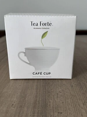 Tea Forte 8oz Cup White Porcelain Cafe Tea Cup w/ Hole in Lid- Doubles As Saucer - Image 1 of 4
