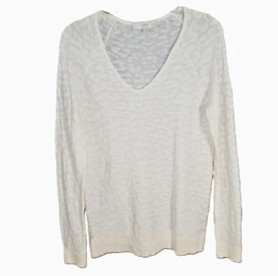Loft M 毛衣女式象牙色动物印花 V 领羊毛混纺  — 第 1/4 张图片