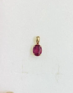 14k Solid Yellow Gold Shaped Oval Pendant With Oval Ruby 1.02GM - Picture 1 of 5
