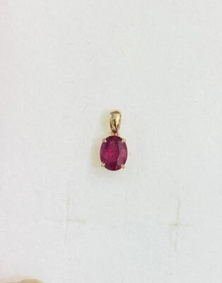14k Solid Yellow Gold Shaped Oval Pendant With Oval Ruby 1.02GM - Image 1 of 4