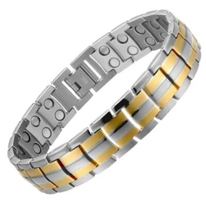 Silver Gold Titanium Fully Magnetic Therapy Health Bracelet Chronic Pain Relief - Picture 1 of 4