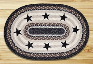 Braided Jute Stenciled Print Oval Area Rug. Earth Rugs. BLACK STARS - Picture 1 of 1