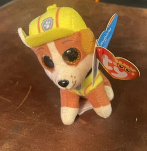 2017 TY Beanie Boos RUBBLE Dog Plush Paw Patrol Stuffed Animal Glitter Eyes - Picture 1 of 3