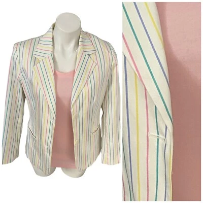 Blazer Sag Harbor Mujer Talla 6P Rayas Oficina Trabajo Carrera Bolsillo Rosa Camiseta Foto 1 de 4