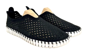 Ilse Jacobsen Tulip Slip On Loafers Black Cut-Out Leather Flats Shoes Women's 38 - Picture 1 of 16