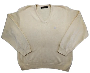 Vintage Brooks Brothers Sweater Men's Medium V-Neck Yellow Cotton USA 1980s - Picture 1 of 13