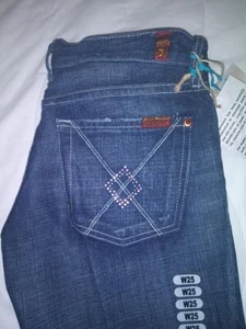 BNWT 7 For All Mankind Trouser Flared Distressed Jeans All SZ's Pink Crystals - Picture 1 of 8