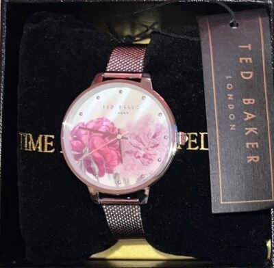 Reloj Ted Baker Kate esfera floral malla plateada pulsera acero inoxidable Foto 1 de 3