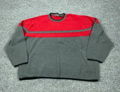 VTG Y2K Structure Red Gray Striped Heavy Crew Neck Sweater Adult XL Boxy Fit - Image 1 of 4