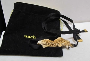 NACH BIJOUX Frankreich Porzellan Leopard Anhänger schwarzes Band Halskette mit Etui - Bild 1 von 20