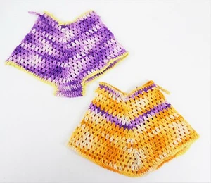 Vintage Hand Crocheted Pot Holder Skirt Shorts Panties Purple Orange Set of 2 - Picture 1 of 4