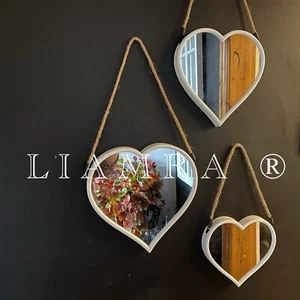 3er Set weiße Spiegel Herz hängende Spiegel Art Deco weiß Herz Wandspiegel - Bild 1 von 10