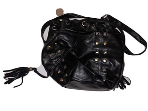Handbag Bucket Style Crossbody Drawstring Bag Black Silver Hardware - Brand New - Picture 1 of 4