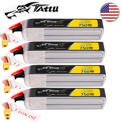 4X Tattu 750mAh 95C 15.2V HV 4S Lipo Battery XT30 Plug For RC FPV Quadcopter US - Image 1 of 4