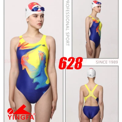 全新带标签 YINGFA 628 女士比赛训练赛车泳装 XL 美国 MISS 4-6 尺寸 32 — 第 1/2 张图片