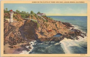 POSTKARTE - HÄUSER AUF DEN KLIPPEN AN DER THREE ARCH BAY, LAUGUNA BEACH CA. - Bild 1 von 2