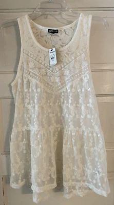 New EXPRESS Sheer Ivory Lace Tiered Tank Sleeveless Tunic S Small NWT msrp $60 - Image 1 of 3