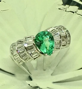 4.66 ct AAA+ NATURAL FINE COLOMBIAN GREEN EMERALD SOLITAIRE RIN 14K W.G - Picture 1 of 12
