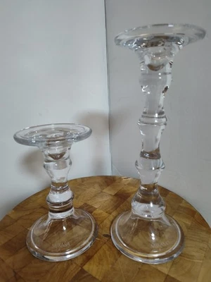 Mikasa Set 2 Clear Glass Spindle Candle Holders Pillar or Taper Candles 12" & 7" - Image 1 of 4