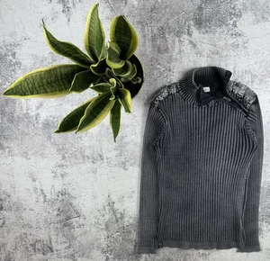 Y2K Striped Washed 3D Distressed Diesel Style Abstract Rib Knit Sweater Y2K - Picture 1 of 12