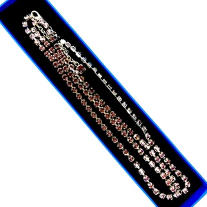 Necklace Long 15" Tennis Chain Pink Gemstone Costume Jewelry - Picture 1 of 7