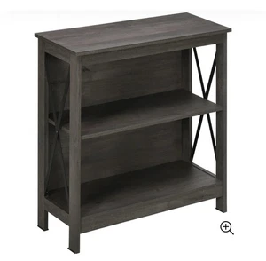 Homcom Industrial Style Open Bookshelf, 2 Tiers, Metal X Bar Frame, Dark Grey - Picture 1 of 9