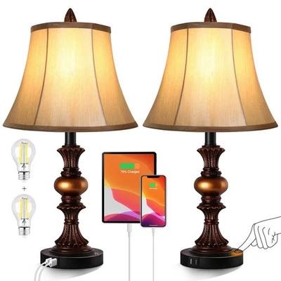 Touch Control Traditional Table Lamp Set of 2, Vintage Bedside Lamps with Dua... - Image 1 of 4