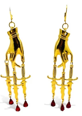 Гламурная взлетно-посадочная полоса длинная люстра заявление блестящие руки мечи красное стекло серьги новый - Изображение 1 из 4