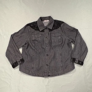 Chicos Jacket Womens 2XL Black Denim Beaded Embellished Western Pockets Shirt - Picture 1 of 16