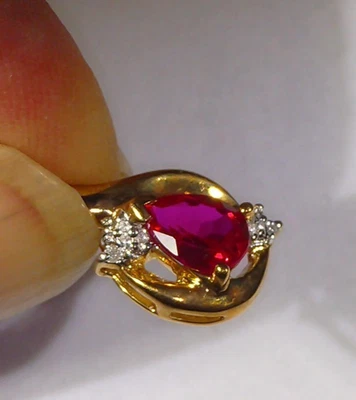 10K Yellow Gold 0.88ct Created Ruby With Diamond Accents Pendant Necklace - 20" - Image 1 of 4
