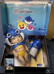 Baby Alive Baby Shark Brown Hair Doll with Tail & Hood Waterplay Toy Blue Cute - Picture 1 of 4