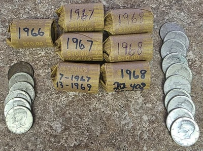 Valor nominal de $78 ~ LOTE MIXTO DE 156 MONEDAS DE MEDIO DÓLAR KENNEDY (1965-1969) 40% PLATA ☆ Foto 1 de 4