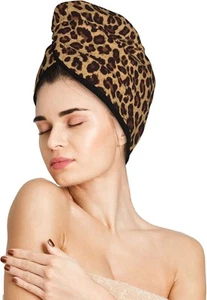Leopard Hair Towel Wrap Microfiber Fast Drying Turban with - Picture 1 of 7