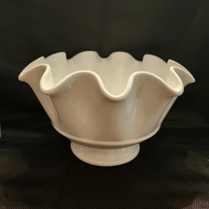 Pier One Dolomit Keramik weiß geraffter Rand große Salatschüssel - Bild 1 von 3