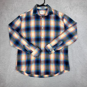 ZARA Mens Flannel Shirt Size Medium Plaid Long Sleeve Button Up Casual - Picture 1 of 8