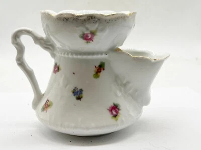 ANTIQUE HAND PAINTED FLORAL GOLD GILT SHAVING MUG JUG CUP SCUTTLE 3 - Immagine 1 di 4