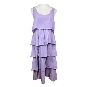 Polka Dots Jamaica Dress Womens XL Purple Midi Tiered Crinkle Strappy Stretch