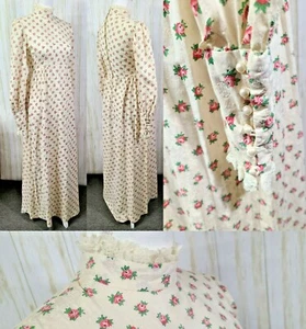 Vtg 1970s Prairie Boho Style Maxi Dress Cottage Core High Victorian Collar Small - Picture 1 of 12