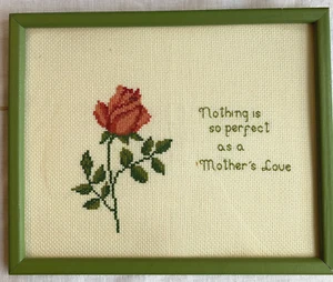 Cross Stitch finished Mother's Love  framed vintage  Rose inscription - Bild 1 von 6