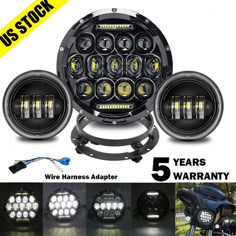 Faro LED 7" + luz de paso antiniebla para Harley Electra Glide Ultra Classic Tour Foto 1 de 4